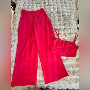 SHEIN Vibrant Pink Wide Leg Pants & Crop Top Set Medium New NWT